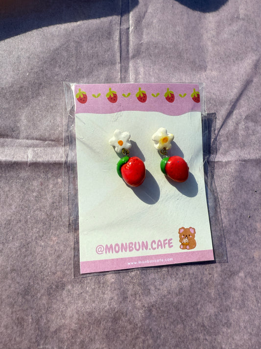 Strawberry flower clay stud earrings